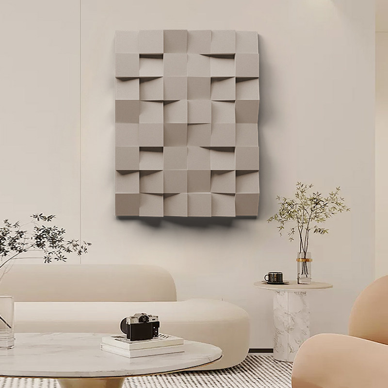 奶油侘寂风3D立体客厅装饰画高级感木雕几何肌理玄关设计师墙壁画,淘宝优惠券,粉丝福利购,淘宝优惠卷