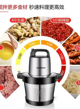 三的绞肉机6L大容量商用家用电动搅肉机蒜蓉机不锈钢碎肉机绞馅机
