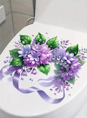 水彩紫色花环马桶冰箱墙面贴纸