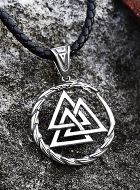 ROCK PUNK北欧男士维京三角吊坠百搭项链复古风钛钢衔尾蛇潮项坠