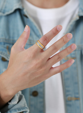 工厂批发钨钢压纹戒指间金色男士8mm指环潮流时尚金属饰品TCR-096