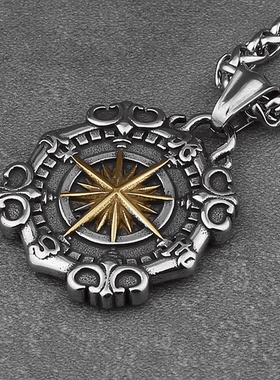 ROCK PUNK欧美星海罗盘吊坠钛钢嘻哈男士时尚个性吊坠项链挂饰品