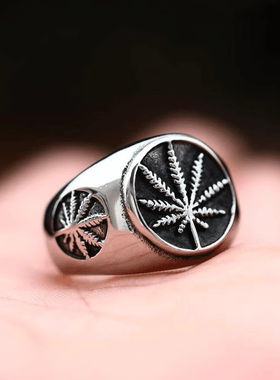 ROCK PUNK时尚潮牌复古枫叶钛钢戒指创意欧美时尚个性叶子食指环