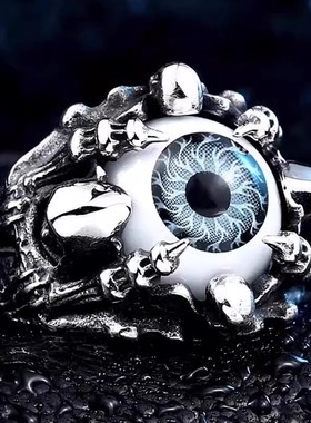 ROCK PUNK霸气复古风欧美骷髅朋克钛钢戒指高级感宽版时尚潮指环