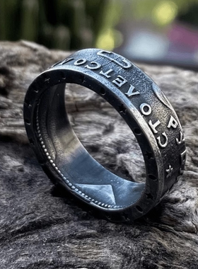 ROCK PUNK复古风币时尚欧美戒指男士高级感个性食指街头嘻哈指环