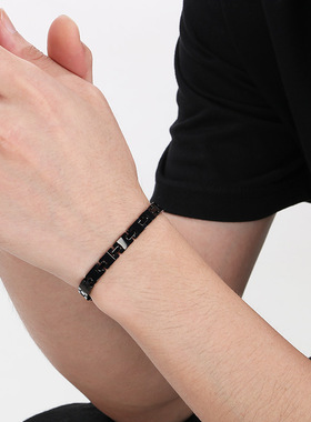 源头直批光面高质感手环 韩版中性风简约H型手表带链男士钨钢手链