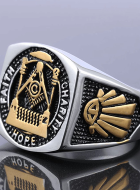 ROCK PUNK欧美时尚饰品AG共济戒指朋克霸气男女款钛钢机车潮戒指