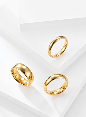 内外弧简约镀18K金钨钢戒指 防剐蹭钨金指环结婚订婚对戒刀刮不花