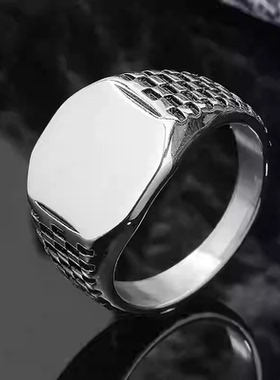 ROCK PUNK极简风时尚方形钛钢戒指单身食指潮时尚闭口高级感指环