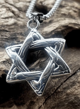 ROCK PUNK日韩时尚六芒星个性吊坠高级感不掉色潮牌简约钛钢项链