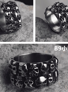 ROCK PUNK欧美个性朋克时尚戒指复古骷髅头男士 小众霸气指环潮人