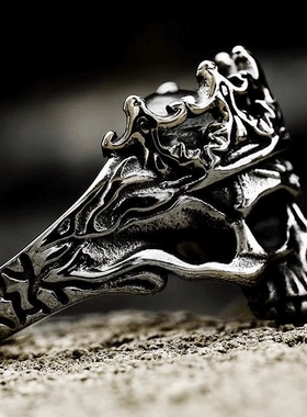 ROCK PUNK朋克风潮牌骷髅头皇冠戒指创意新款霸气男士小众扳指环