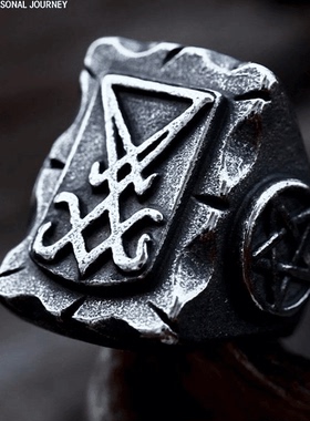 ROCK PUNK朋克风潮牌路西法撒旦钛钢戒指创意复古钛钢霸气做旧戒