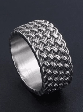 ROCK PUNK男士个性编织网戒指做旧男士高级感复古风时尚潮ins指环