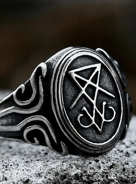 ROCK PUNK时尚潮牌品钛钢路西法撒旦男士戒指欧美复古做旧指环