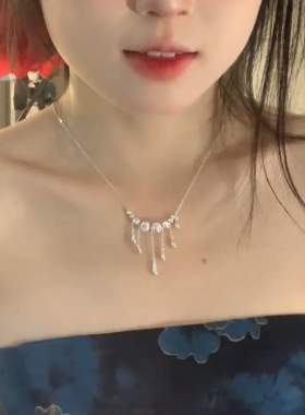 苗疆少女清冷感拉丝小银球水滴流苏项链女复古高级感新中式锁骨链