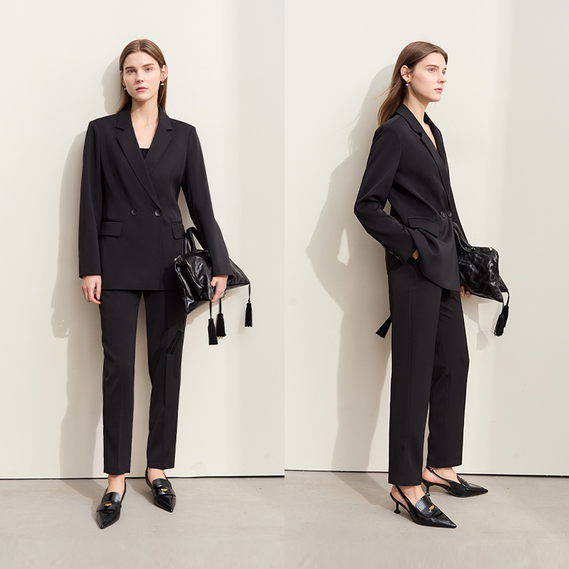 Amii春季新款高级通勤风垫肩西装休闲九分裤套装女西服两件套 - 图2