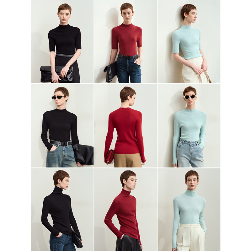 Amii2025秋季新款半高领精纺羊毛无缝一体成型毛衣女抗菌打底衫,淘宝优惠券,粉丝福利购,淘宝优惠卷