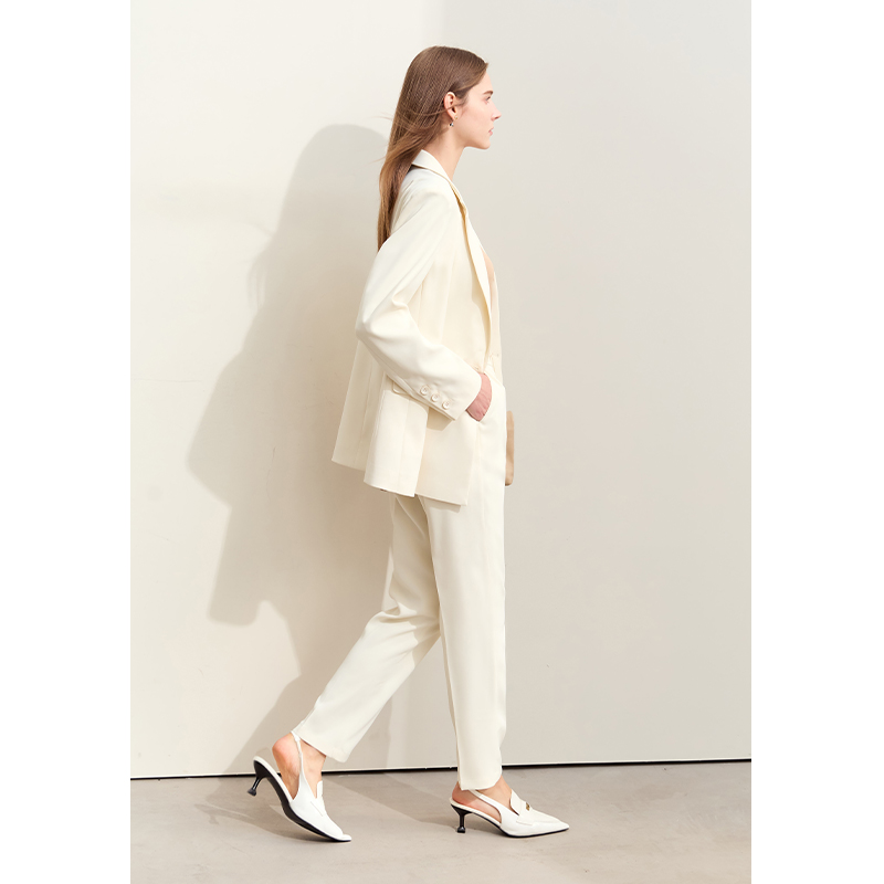 Amii春季新款高级通勤风垫肩西装休闲九分裤套装女西服两件套 - 图0