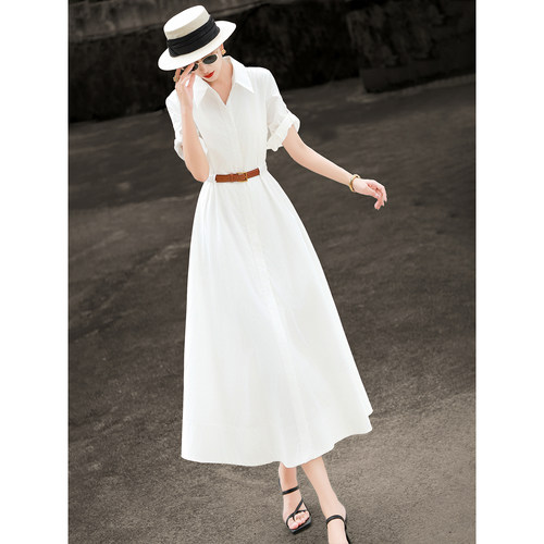兰瑟儿2026夏季新款气质通勤高级感衬衫裙收腰A字莱赛尔连衣裙女 - 图3