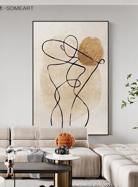 新品简约现代客厅沙n发背景墙装饰画抽象艺术人物线条壁画玄关走