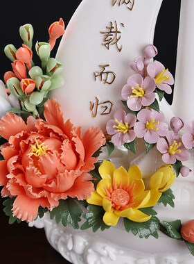 极速新中式《f一帆风顺》手工陶瓷船瓷花雕塑工艺品办公室酒店摆