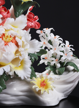 极速新中式纯手工陶瓷花摆件《花开富贵》客N厅玄关酒柜博古架装