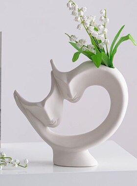新品白色北欧创意客厅插花装w饰品陶瓷干花花瓶家居摆件玄关桌面