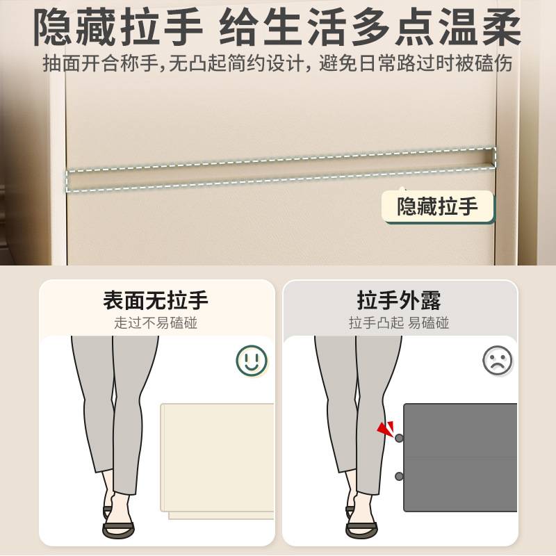 宜洛 月半床头柜 奶油风白色床头柜皮质网红极简智能床边柜收纳柜