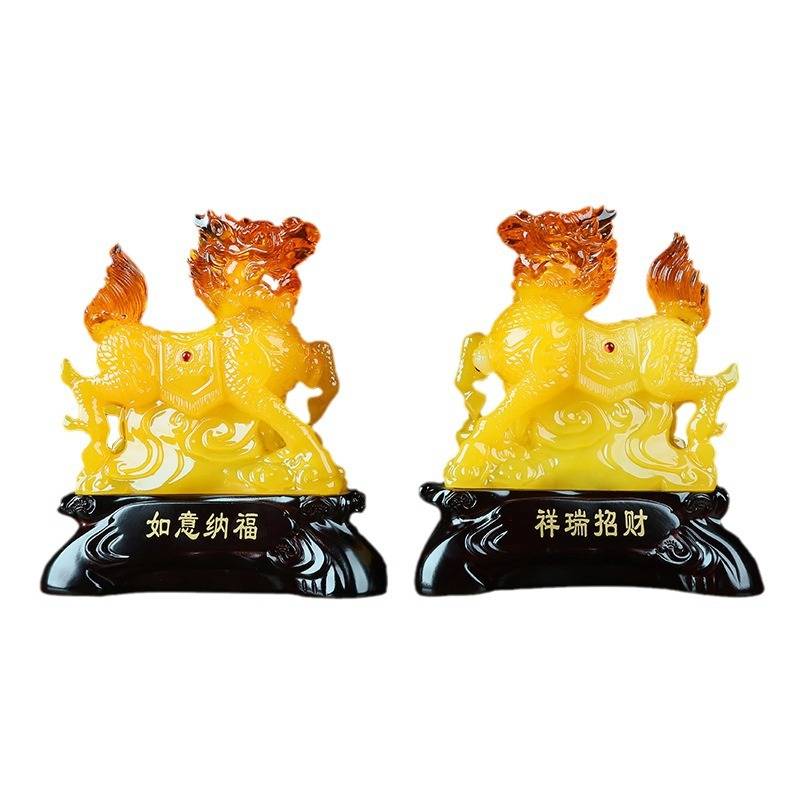中式如意纳福麒麟摆件办公室客厅酒柜家居装饰品树脂工艺乔迁礼品