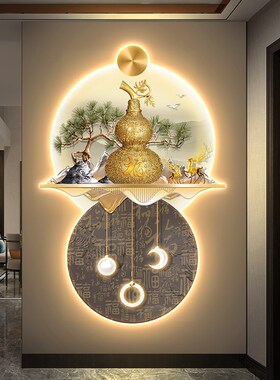 极速百福图e入户玄关装饰画新中式葫芦客厅走廊挂画轻奢招财鹿带