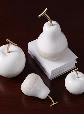 新品北欧轻奢陶瓷水果摆件苹果A梨创意客厅电视柜玄关样板间家居
