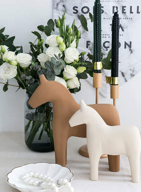 新品小木马摆件家居饰品 北欧轻奢玄关装饰品 P现代简约莫兰迪色