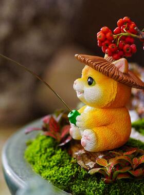 小猫钓鱼缸水族箱造景观摆件花园庭院假山流水器古法养鱼池装饰品