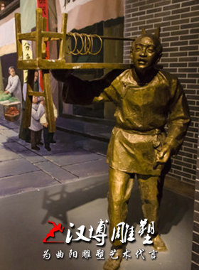 玻璃钢仿铜古代人物雕像纺织主题织布雕塑步行街商业街雕塑景观