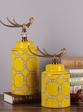 欧式陶瓷储物罐客厅玄关柜电视摆设美式家居装饰品样板房间摆件