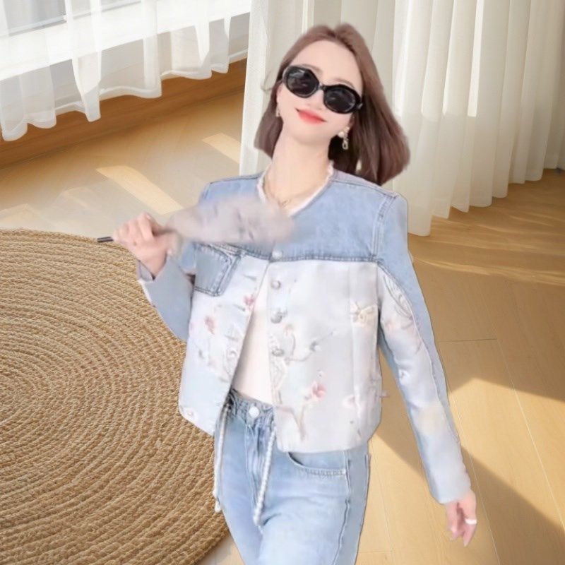 高级感新中式国风复古牛仔衬衫女长袖春装新款设计感上衣短款外套,淘宝优惠券,粉丝福利购,淘宝优惠卷