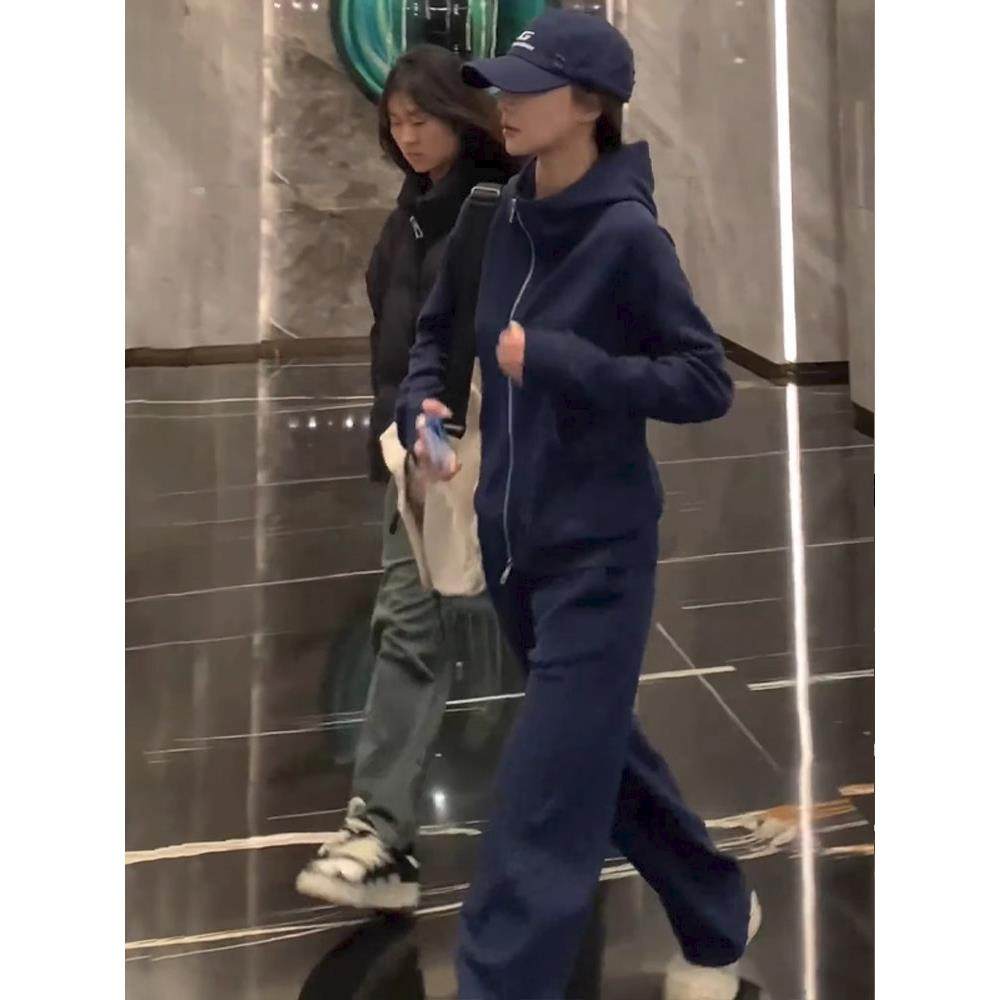 韩版时尚运动风套装春秋季新款连帽开衫休闲长袖卫衣长裤两件套女,淘宝优惠券,粉丝福利购,淘宝优惠卷