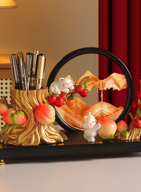 桃李满天下猫咪流沙画笔筒摆件