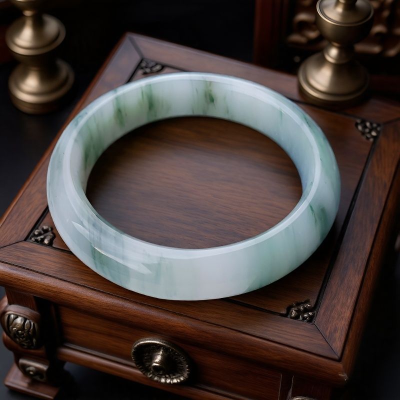 玉眸印象天然正品天山翠手镯飘花翠色雪翠玉镯玉手镯女款送证书 - 图1