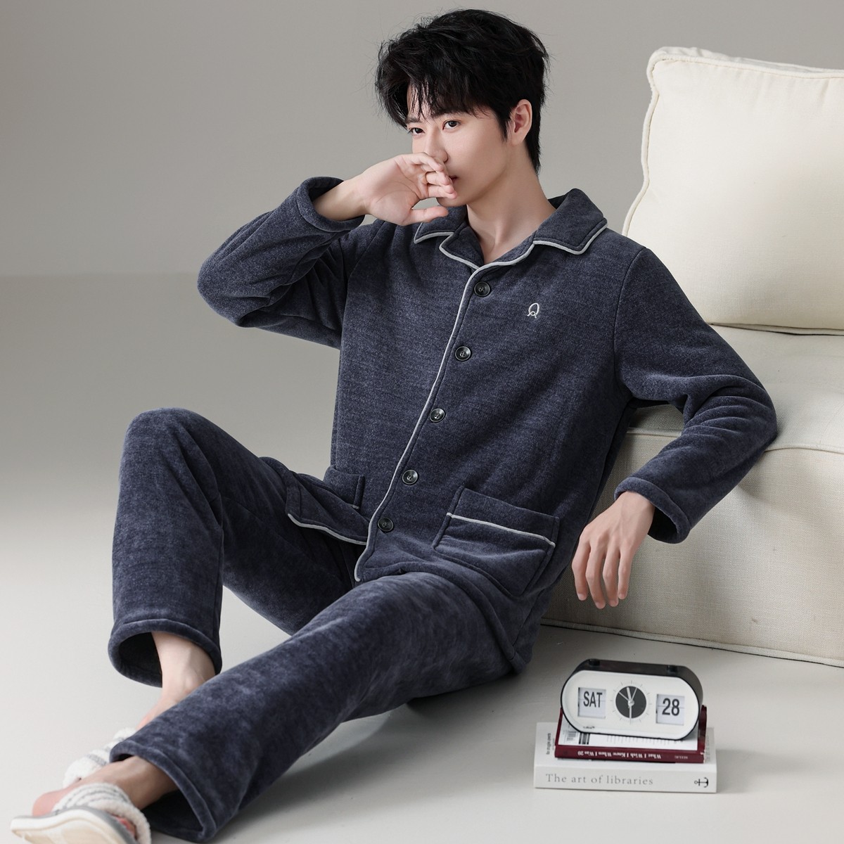 绮瑞男冬季珊瑚绒睡衣加厚三层复合绒秋冬男士时尚冬款家居服套装,淘宝优惠券,粉丝福利购,淘宝优惠卷