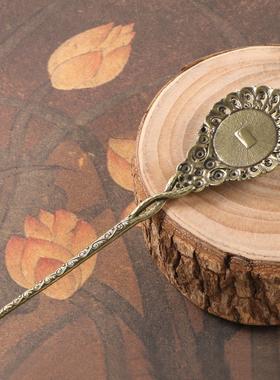 古典饰品古风古装盘发汉服配饰簪子莲花女发簪铜制工艺品茶针烟针