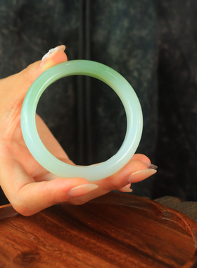 和田玉翠青手镯青玉籽料平安镯