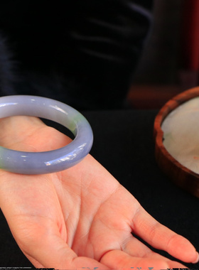 收藏新疆和田玉翠紫三色镯平安镯