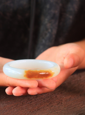 新疆和田玉糖白玉镯山料平安镯