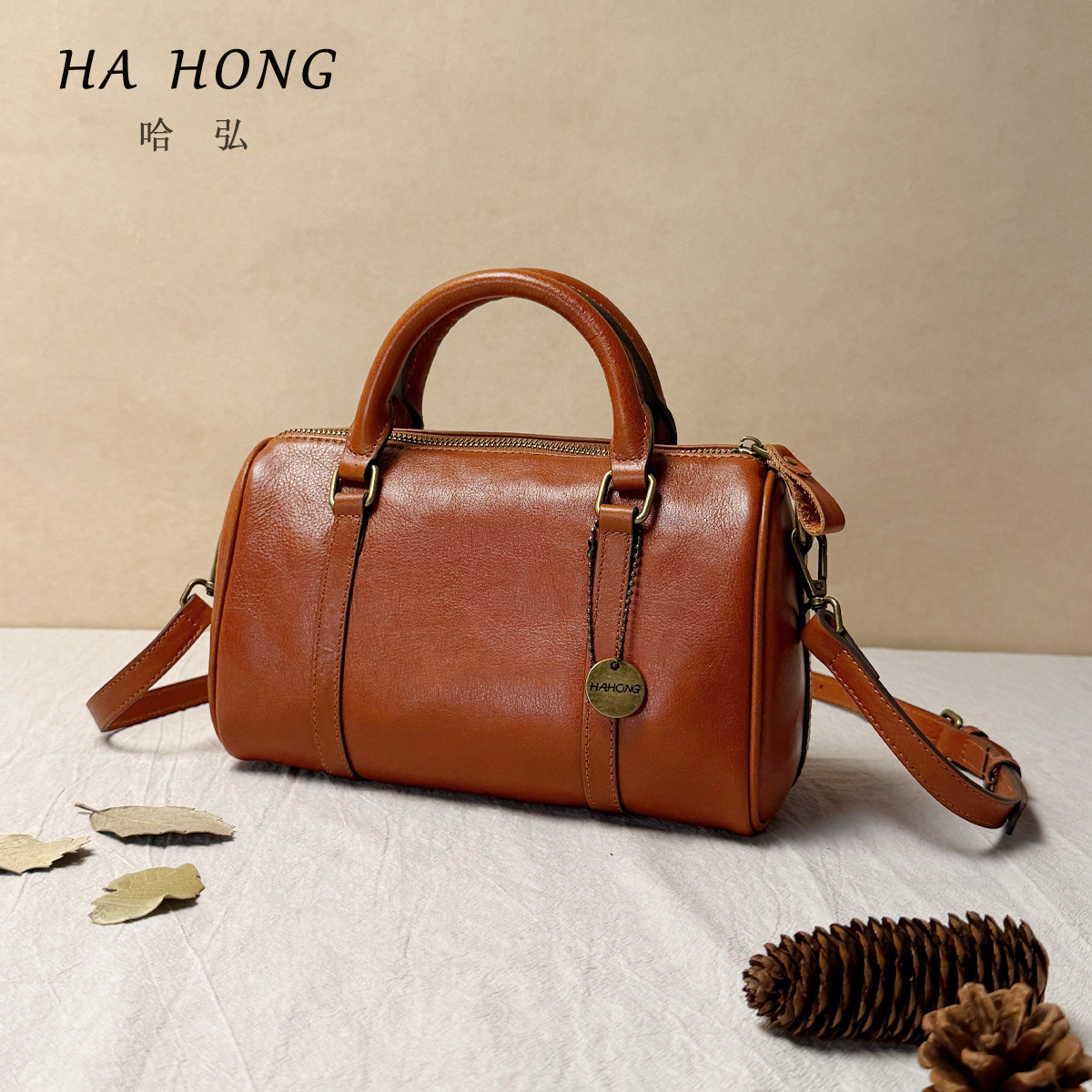 头层牛皮波士顿包包日常斜挎包复古大气简约简约手提单肩包包女款,淘宝优惠券,粉丝福利购,淘宝优惠卷