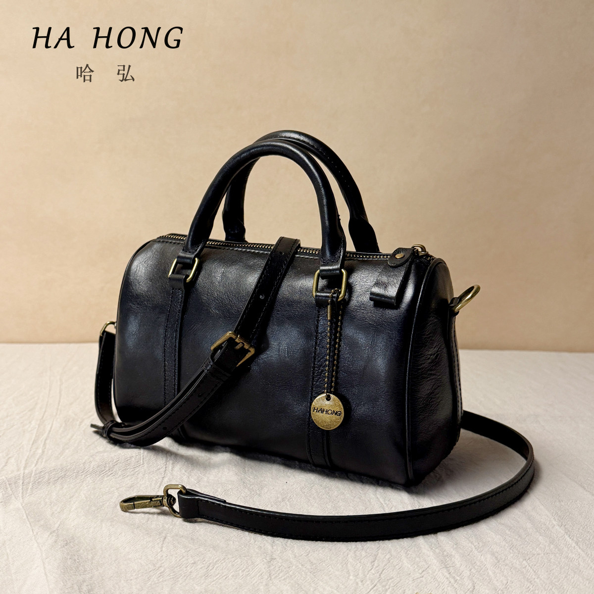 头层牛皮波士顿包包日常斜挎包复古大气简约简约手提单肩包包女款,淘宝优惠券,粉丝福利购,淘宝优惠卷