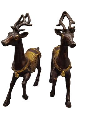 仿古做旧黄铜紫铜鎏金福禄鹿一对家居摆件工艺品礼品