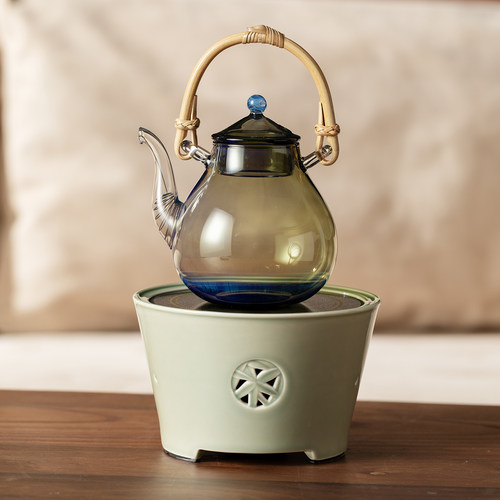 梵汝 复古做旧陶瓷藤编提梁壶高端日式煮茶炉禾风茶具电陶炉套装 - 图0