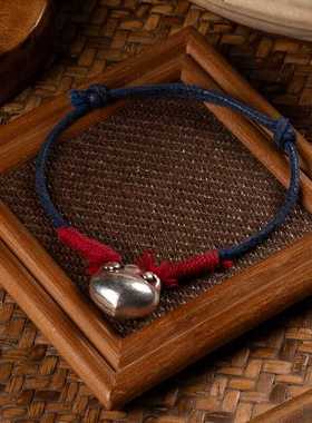 道轩堂 如意扣手绳  999纯银 传统中国风纯银手绳 送儿童礼物12g